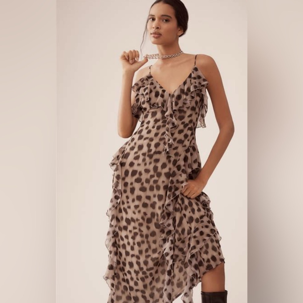 NEW W/TAGE Anthropologie Sarah Hann Leopard Print Ruffle Dress size M.  NWT